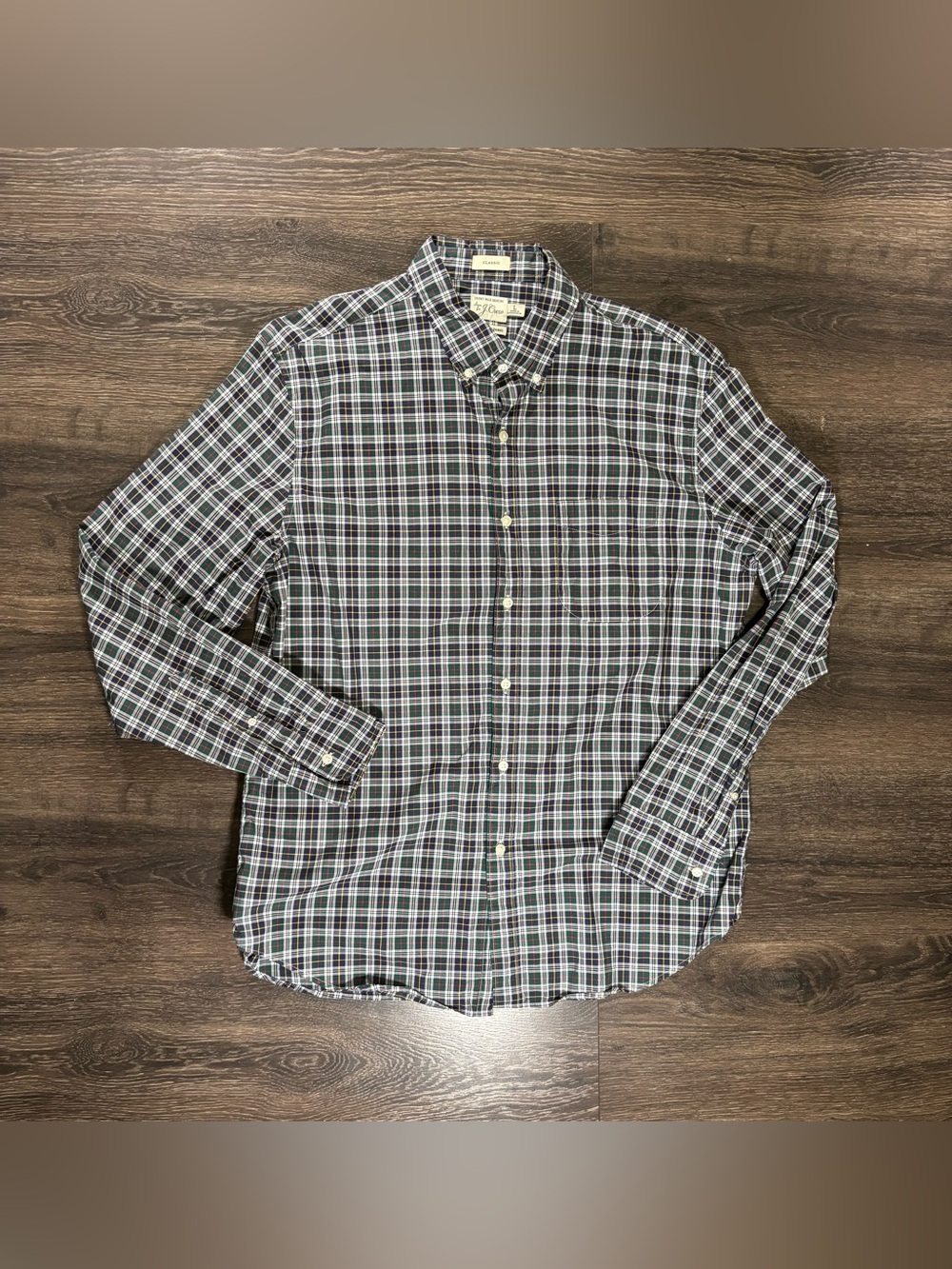 J. Crew Navy Plaid Button-Up Size Large 100%. Cotton